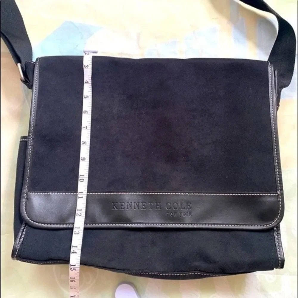 Kenneth Cole New York Messenger Shoulder Bag Black Faux Suede Adjustable…